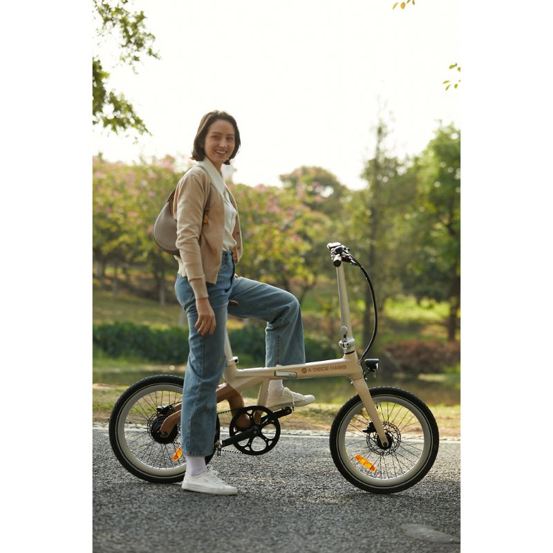 ADO Air Carbon - The Lightest Carbon Folding E-Bike - Latte Outside Shot