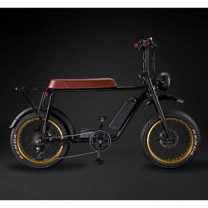 Rocket 88S Fat Boy - Super Monkey Electric Bike - Black Frame - Brown Trim - Yellow Rim