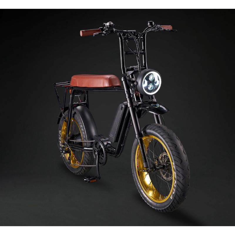 Rocket 88S Fat Boy - Super Monkey Electric Bike - Black Frame - Brown Trim - Yellow Rim