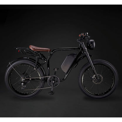 Rocket GTS Cruiser - Cruiser Electric Bike - Black Frame - Black Rim - Brown Trim