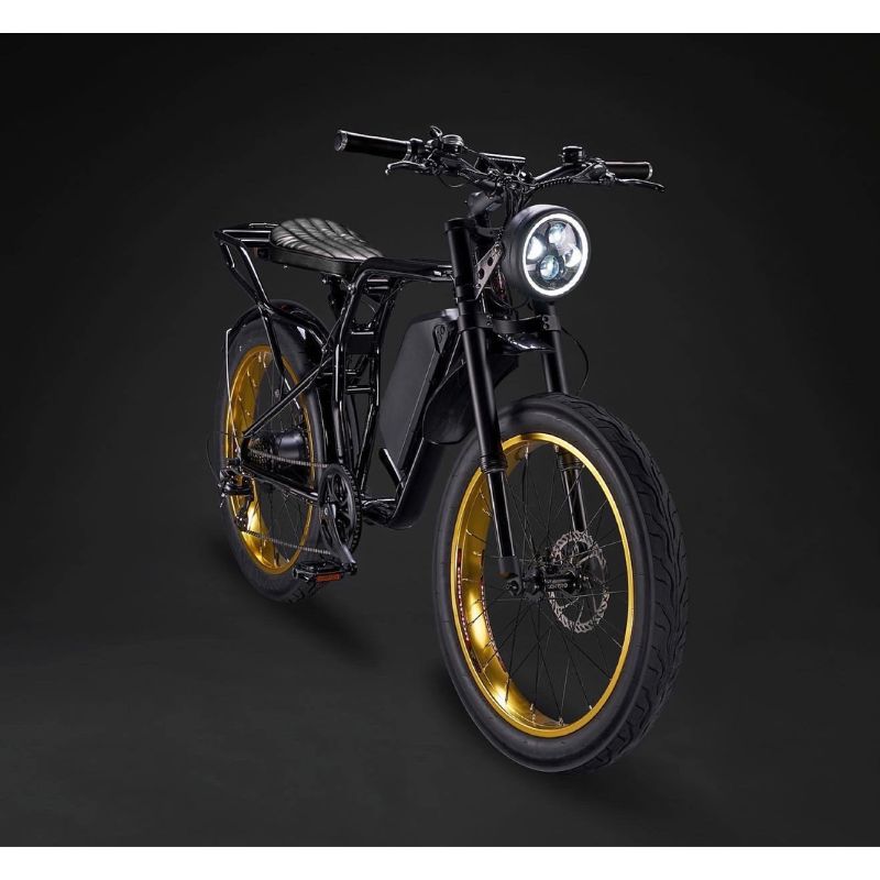 Rocket GTS Cruiser - Cruiser Electric Bike - Black Frame - Gold Rim - Black Trim